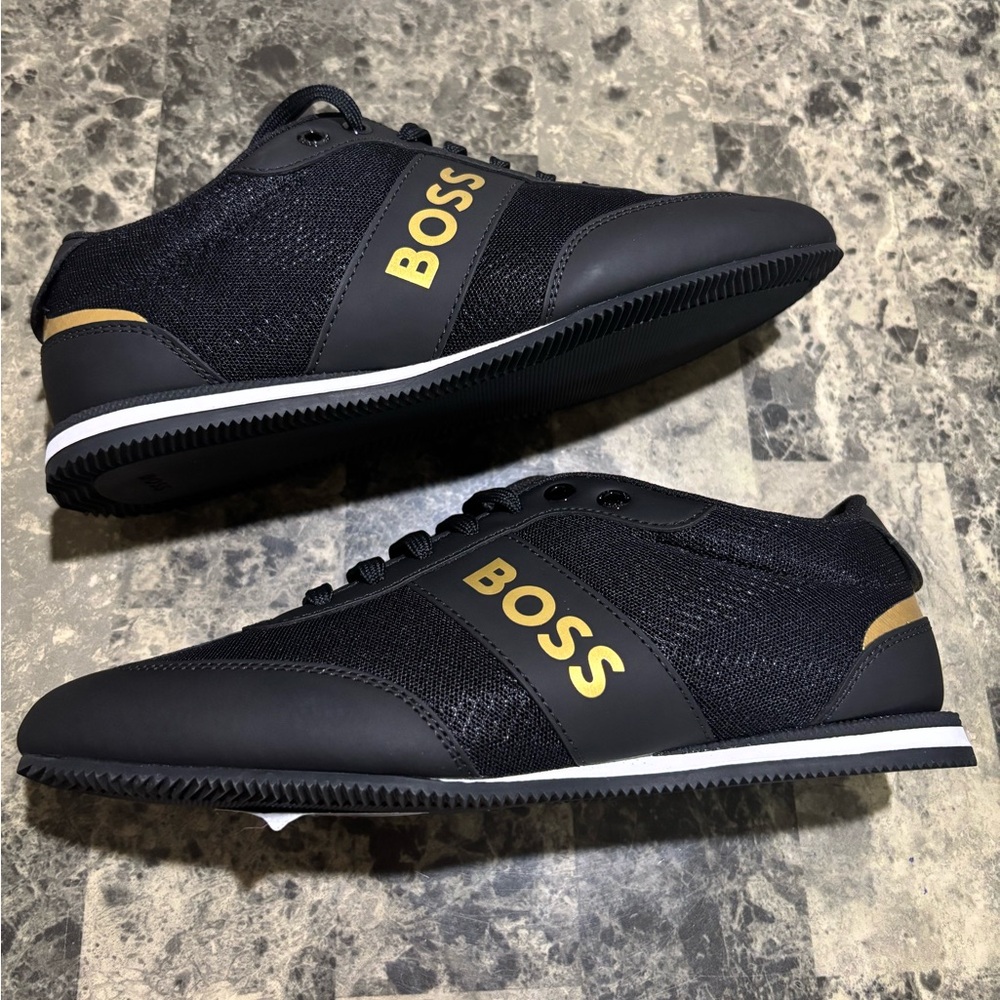 BOSS Men's Sneakers in Black with Gold Logo